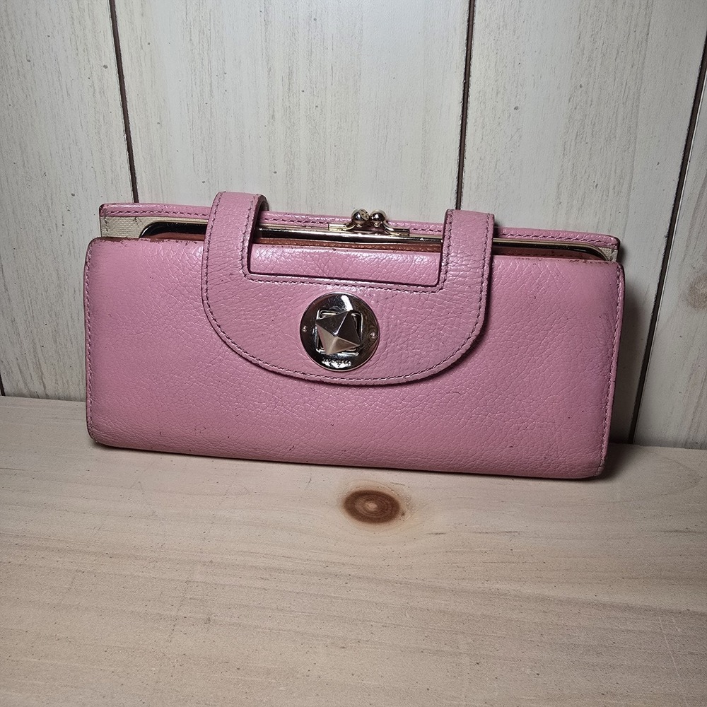 Kate Spade New York Pink Leather Kisslock Turnlock Long Wallet Wristlet Rare